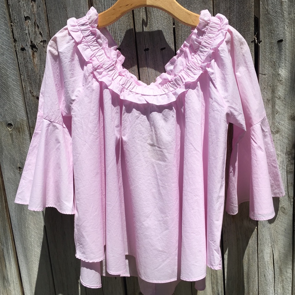 NWT Forever 21 Off Shoulder Top Cotton Pink S - Picture 1 of 13